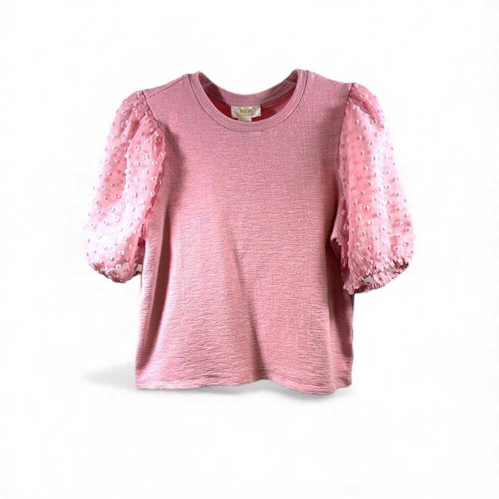 Maeve Anthropologie Ballon Sheer Sleeves in Pink Top Size S